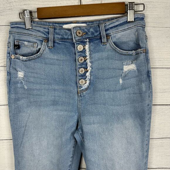 Kancan Womens size 5/26 High Rise Mom Distressed Denim Button Fly Jeans - Picture 4 of 11